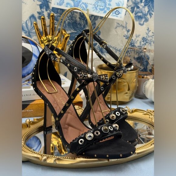 🆕 KURT GEIGER LONDON 🧿 NWOB Mini Bow Eyelet Heel Sandal, Black - Sz 39 US 8.5 - Picture 6 of 14